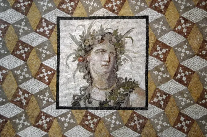 Framed Print : Mosaic. 2nd century. Imperial Period. Woman with a flower s Framed Print : Mosaic. 2nd century. Imperial Period. Woman with a flower s