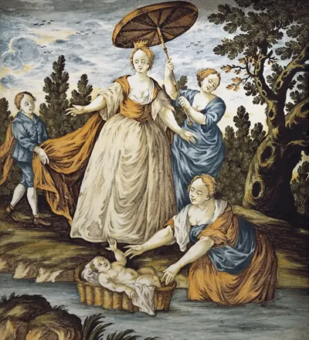 Framed Print : Moses saved from the water. 18th c. Maiolica Framed Print : Moses saved from the water. 18th c. Maiolica