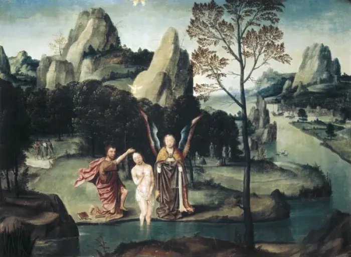 Framed Print : MOSTAERT, Gillis (1534-1598). Baptism of Jesus Framed Print : MOSTAERT, Gillis (1534-1598). Baptism of Jesus