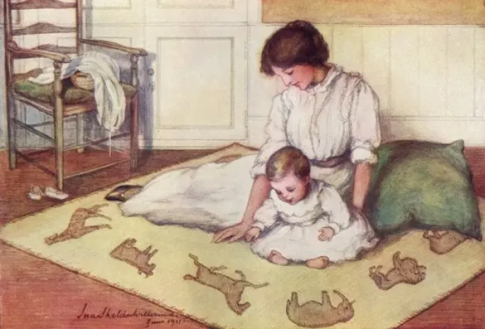Framed Print : Mother and baby with crawling rug Framed Print : Mother and baby with crawling rug
