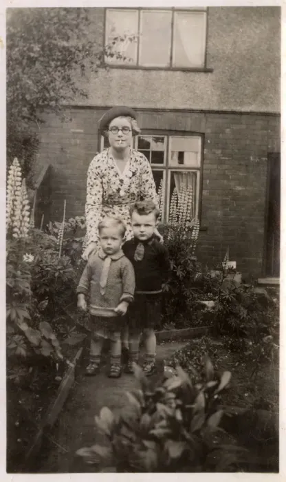 Framed Print : Mother and her two boys in the garden Framed Print : Mother and her two boys in the garden