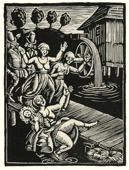 Framed Print : Mother & child falling off footbridge Framed Print : Mother & child falling off footbridge