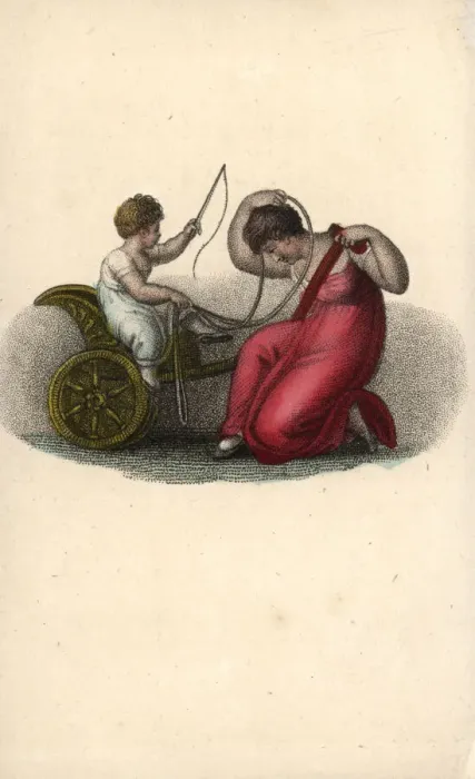 Framed Print : Mother and child playing on a chariot Framed Print : Mother and child playing on a chariot