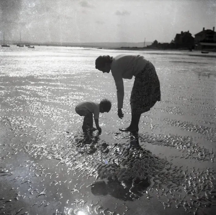 Framed Print : Mother and child on St Ives beach at sunset Framed Print : Mother and child on St Ives beach at sunset