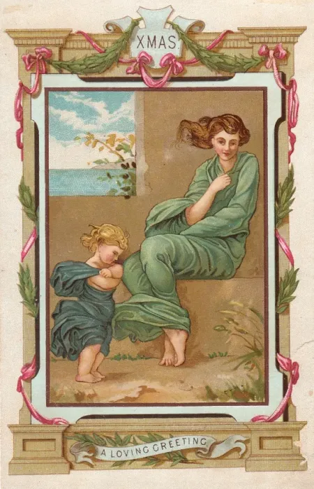 Framed Print : Mother and daughter on a Christmas card Framed Print : Mother and daughter on a Christmas card