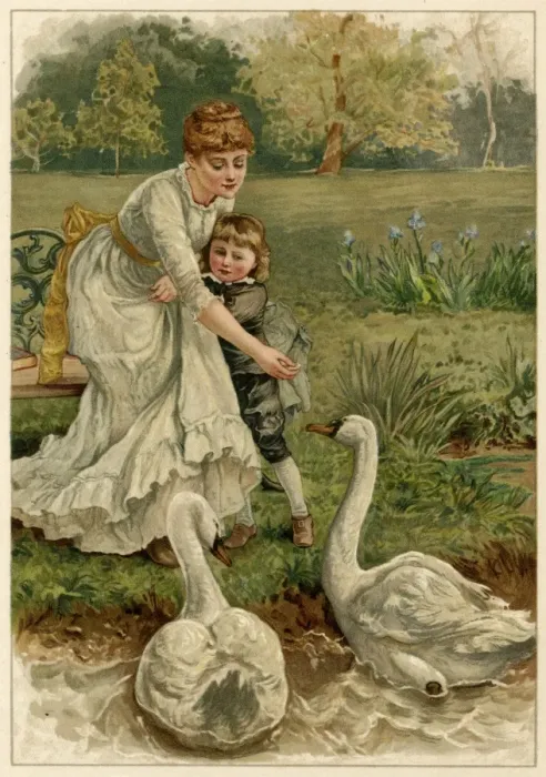 Framed Print : Mother, Girl, Swans Framed Print : Mother, Girl, Swans