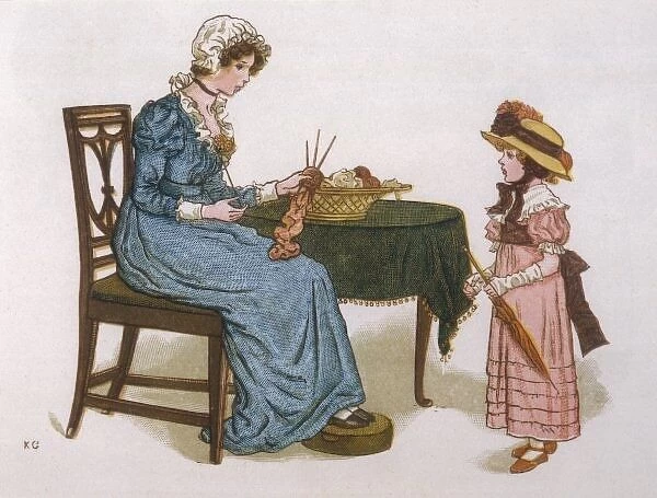 Mother Knitting with Kid