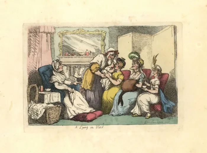 Framed Print : Mother with new born baby visited by several women Framed Print : Mother with new born baby visited by several women