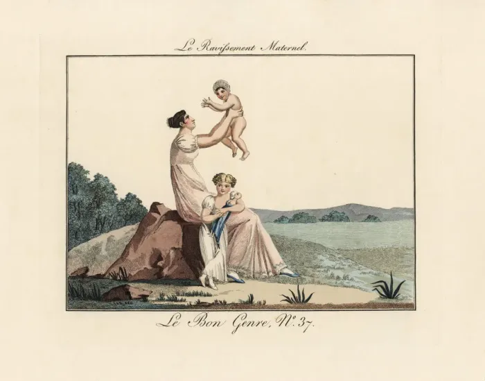 Framed Print : Mother playing with baby and daughter in a garden Framed Print : Mother playing with baby and daughter in a garden
