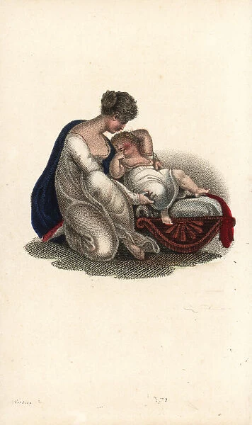 Mother putting her child into a cradle
