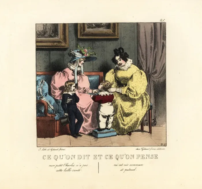 Framed Print : Two mothers in a parlor with their sons, 19th century Framed Print : Two mothers in a parlor with their sons, 19th century