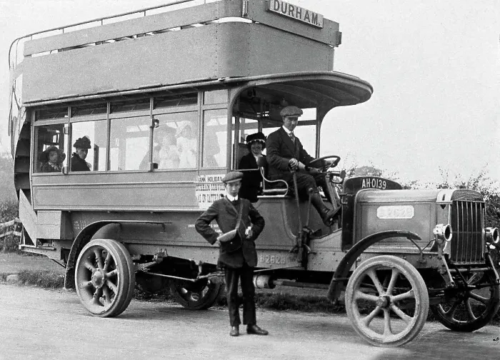 Framed Print : Motor bus, Durham early 1900's Framed Print : Motor bus, Durham early 1900's