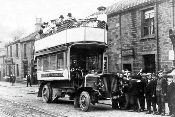 Framed Print : Motor bus in Rawtenstall, early 1900s Framed Print : Motor bus in Rawtenstall, early 1900s
