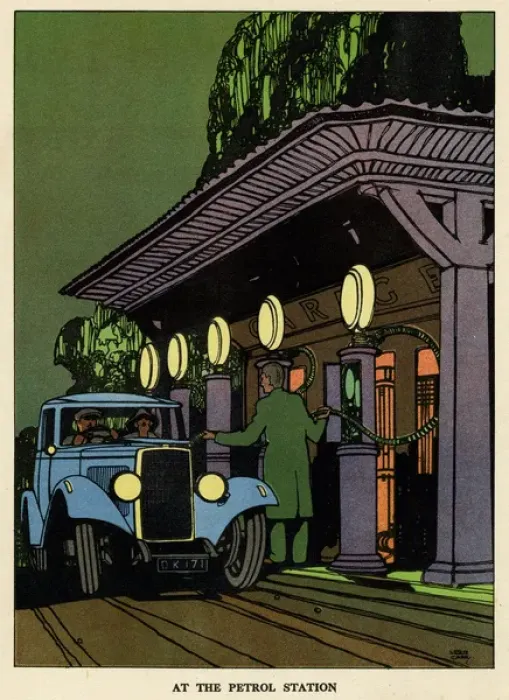 Framed Print : Motor car at a petrol station Framed Print : Motor car at a petrol station