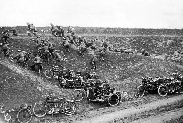 Motor machine guns taking cover, Western Front, WW1