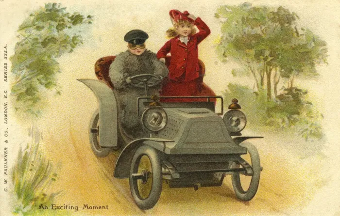 Framed Print : Motoring. An exciting moment. Edwardian man in cap Framed Print : Motoring. An exciting moment. Edwardian man in cap