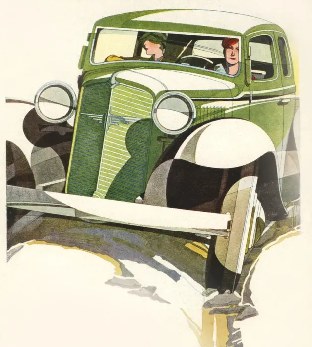 Framed Print : Motoring. Illustration of green Adler car with lady driver and passenger. Date: 1933 Framed Print : Motoring. Illustration of green Adler car with lady driver and passenger. Date: 1933