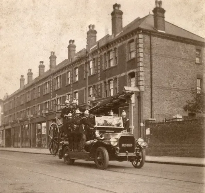 Framed Print : Motorised fire vehicle and crew, Twickenham Framed Print : Motorised fire vehicle and crew, Twickenham