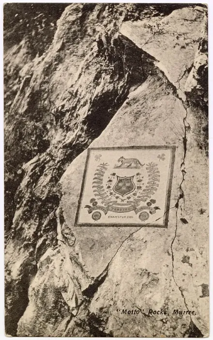 Framed Print : Motto Rocks memorial, Murree Hills, British India (Pakistan) - 1st Battalion Royal Munster Fusiliers, Khanspur, 1905, battle honours artwork. Date: circa 1905 Framed Print : Motto Rocks memorial, Murree Hills, British India (Pakistan) - 1st Battalion Royal Munster Fusiliers, Khanspur, 1905, battle honours artwork. Date: circa 1905