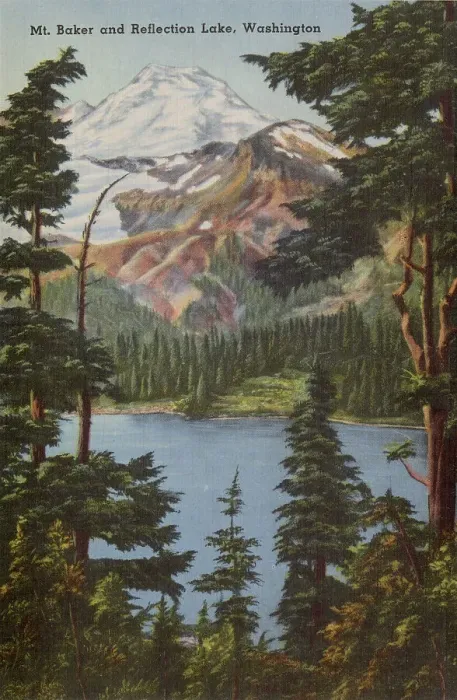 Framed Print : Mount Baker and Reflection Lake, Washington State, USA Date: circa 1940 Framed Print : Mount Baker and Reflection Lake, Washington State, USA Date: circa 1940