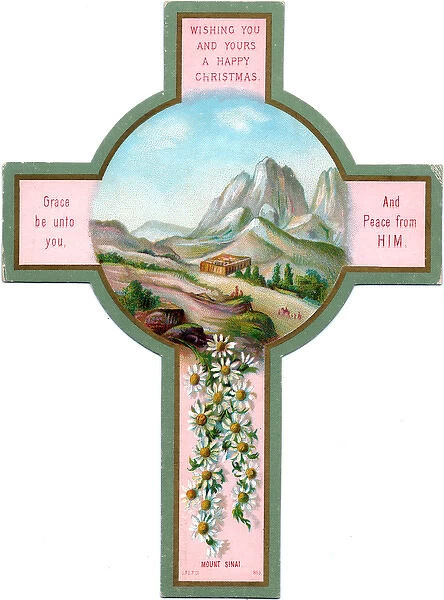 Mount Sinai on a cross-shaped Christmas card