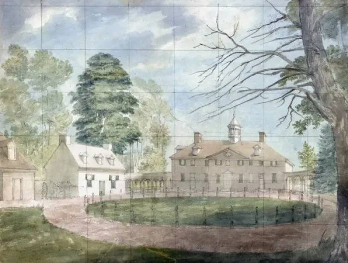 Framed Print : Mount Vernon with outbuildings shown from the far side of th Framed Print : Mount Vernon with outbuildings shown from the far side of th