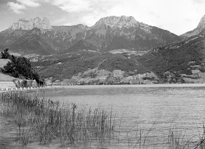 Framed Print : Mountain backdrop to a lake near Albertville Framed Print : Mountain backdrop to a lake near Albertville