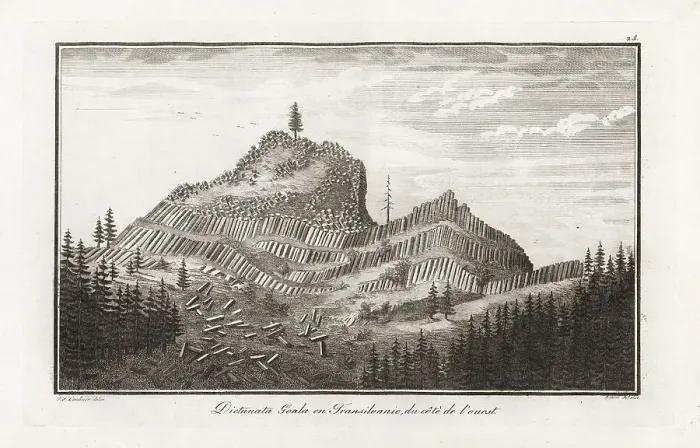 Framed Print : Mountain of hexagonal basalt columns at Detunata Goala, Transylv Framed Print : Mountain of hexagonal basalt columns at Detunata Goala, Transylv