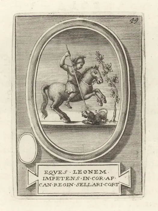 Framed Print : A mounted Amazon spearing a lion (or chimera) Framed Print : A mounted Amazon spearing a lion (or chimera)