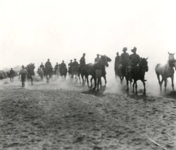 Mounted Anzac troops in the desert near Gaza, WW1