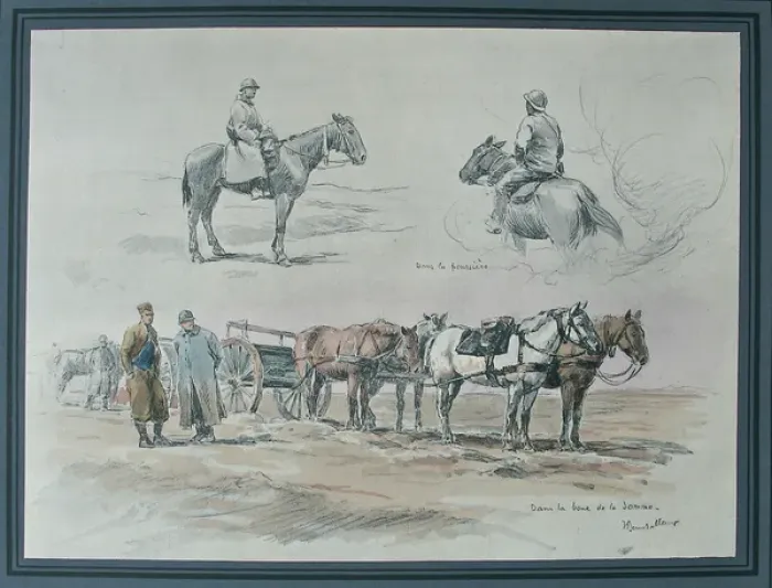 Framed Print : Mounted French horsemen and French wagon, Somme Framed Print : Mounted French horsemen and French wagon, Somme