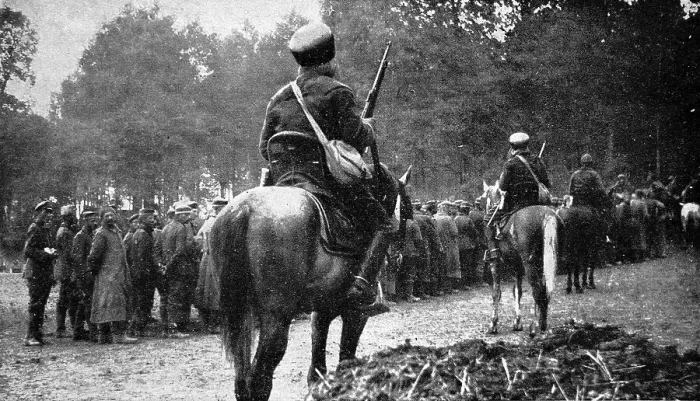 Framed Print : Mounted French Spahis guarding German prisoners; First World Framed Print : Mounted French Spahis guarding German prisoners; First World