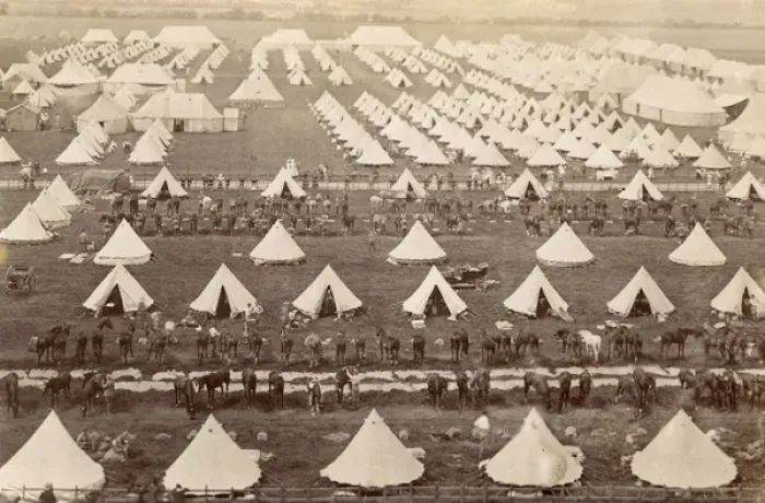 Framed Print : Mounted troops in camp Framed Print : Mounted troops in camp
