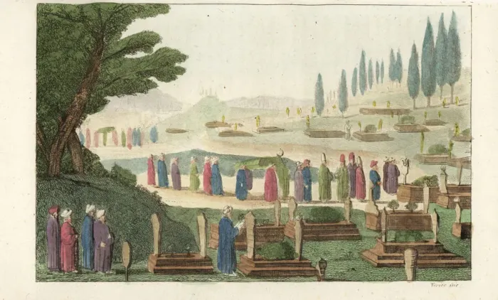 Framed Print : Mourners in a Muslim cemetery Framed Print : Mourners in a Muslim cemetery
