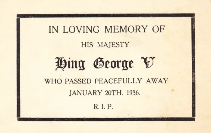 Framed Print : Mourning card, King George V Framed Print : Mourning card, King George V