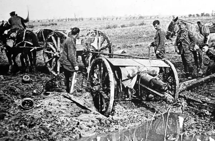 Framed Print : Moving a gun in the Flanders mud during the First World War Framed Print : Moving a gun in the Flanders mud during the First World War