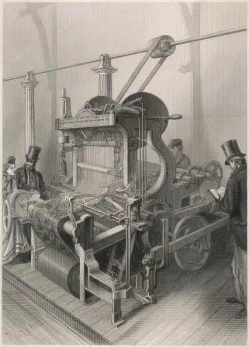 Framed Print : MOXONs CARPET LOOM 1862 Framed Print : MOXONs CARPET LOOM 1862