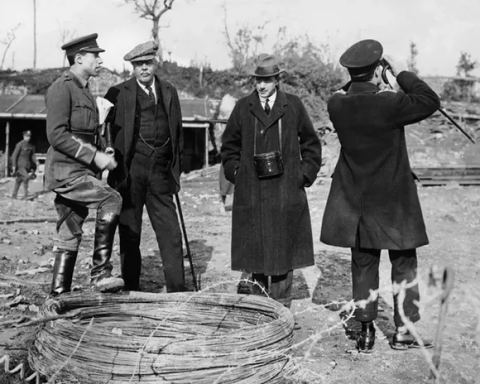 Framed Print : Mr Balfour on visit to captured village, Western Front, WW1 Framed Print : Mr Balfour on visit to captured village, Western Front, WW1