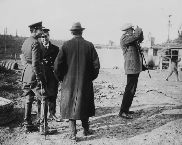 Framed Print : Mr Balfour watching aeroplane in flight, Western Front, WW1 Framed Print : Mr Balfour watching aeroplane in flight, Western Front, WW1