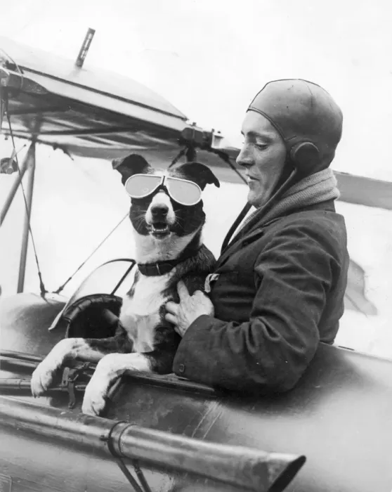 Framed Print : Mr Barnard and his dog Dan, who sometimes flew with him Framed Print : Mr Barnard and his dog Dan, who sometimes flew with him