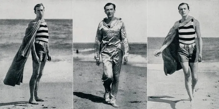 Framed Print : Mr Cecil Beaton (1904-1980) and a new Sleeveless Cloak - a new style for men on Palm Beach, Florida, USA - along with a natty set of satin beige pyjamas. Date: 1929 Framed Print : Mr Cecil Beaton (1904-1980) and a new Sleeveless Cloak - a new style for men on Palm Beach, Florida, USA - along with a natty set of satin beige pyjamas. Date: 1929