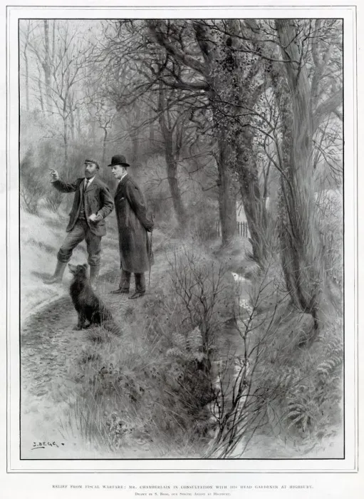 Framed Print : Mr Chamberlain in consultation with his head gardener Framed Print : Mr Chamberlain in consultation with his head gardener