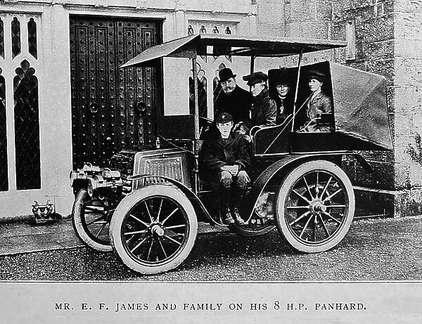 Mr. E F James in his 8 HP Panhard veteran care, early 1900s