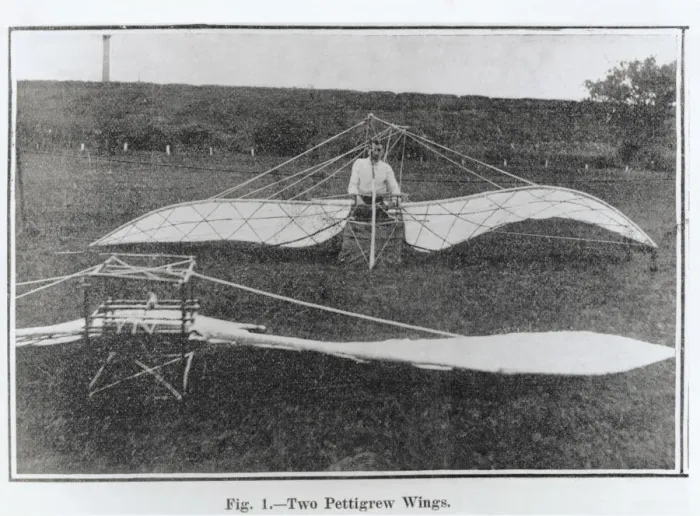 Framed Print : Mr E Wilson with Two Pettigrew Wing Type Ornithopters ? Framed Print : Mr E Wilson with Two Pettigrew Wing Type Ornithopters ?