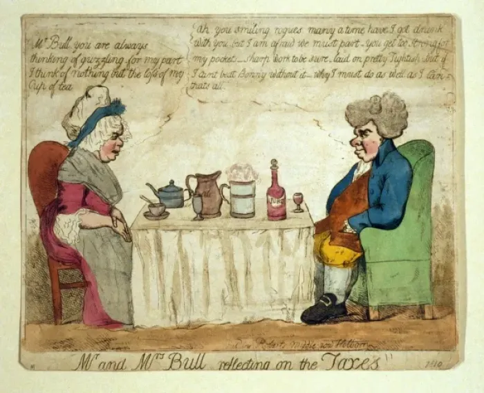 Framed Print : Mr. and Mrs. Bull reflecting on the taxes Framed Print : Mr. and Mrs. Bull reflecting on the taxes