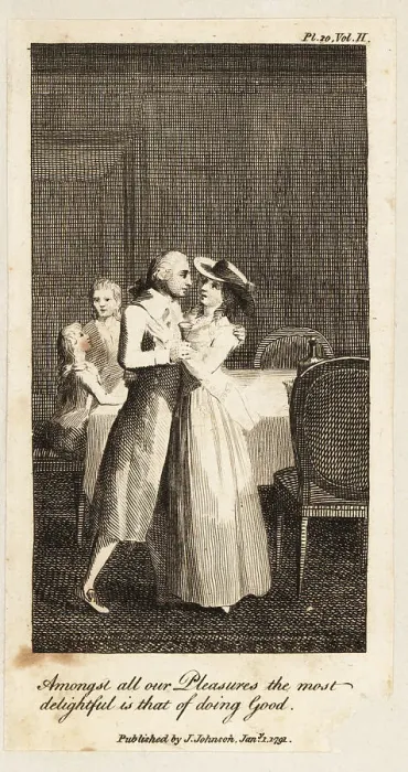 Framed Print : Mr and Mrs Jones embrace in a dining room, 18th century Framed Print : Mr and Mrs Jones embrace in a dining room, 18th century