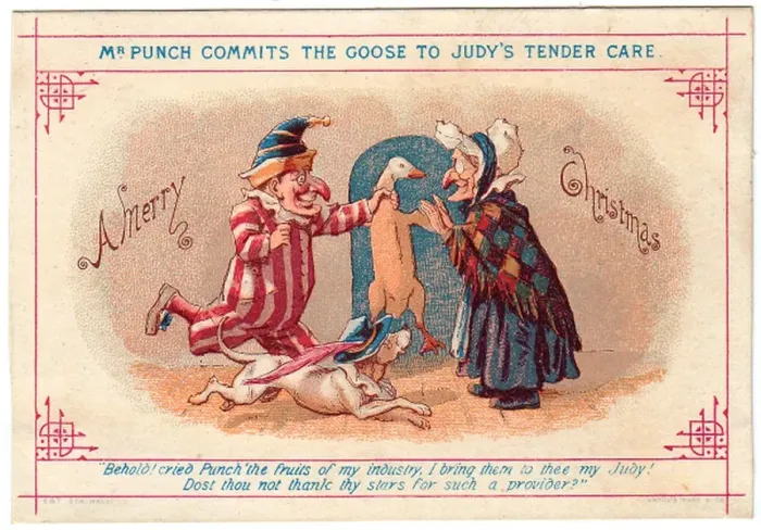 Framed Print : Mr Punch and Judy on a Christmas card Framed Print : Mr Punch and Judy on a Christmas card