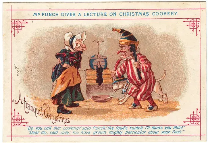 Framed Print : Mr Punch and Judy on a Christmas card