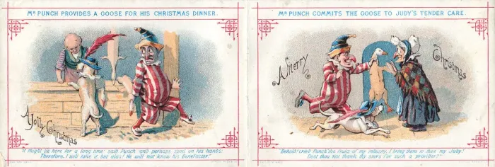Framed Print : Mr Punch and Judy on a Christmas card Framed Print : Mr Punch and Judy on a Christmas card
