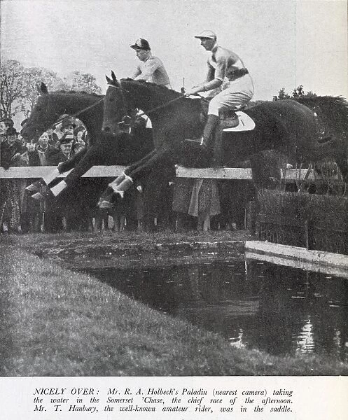 Mr R. A. Holbechs Paladin clearing the water jump in the Somerset Steeplechase at